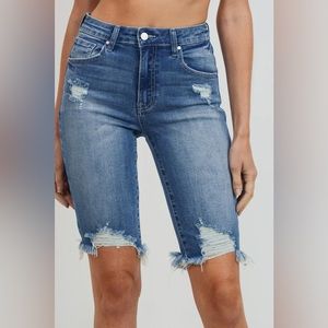 Destroyed Denim Bermuda Shorts